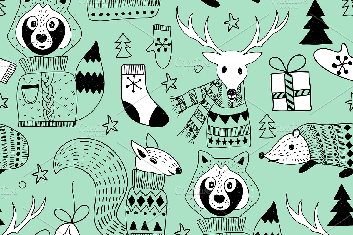 Christmas doodle set, an Animal Illustration by alexmakarova (Photo 7 of 11)