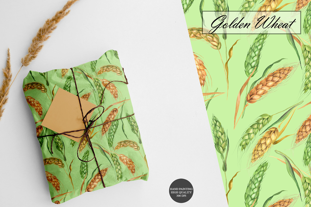 Watercolor Wheat Seamless Patterns, an Illustration by OlDm_Shop (Photo 4 of 10)