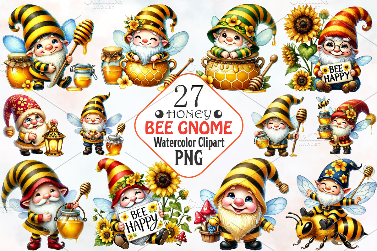 Honey bee gnome sublimation clipart, an Illustration by RobertsArt (Photo 1 of 7)