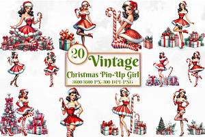 Christmas Pin-Up Girl Clipart Bundle, a Seasonal Illustration by Craft Nest