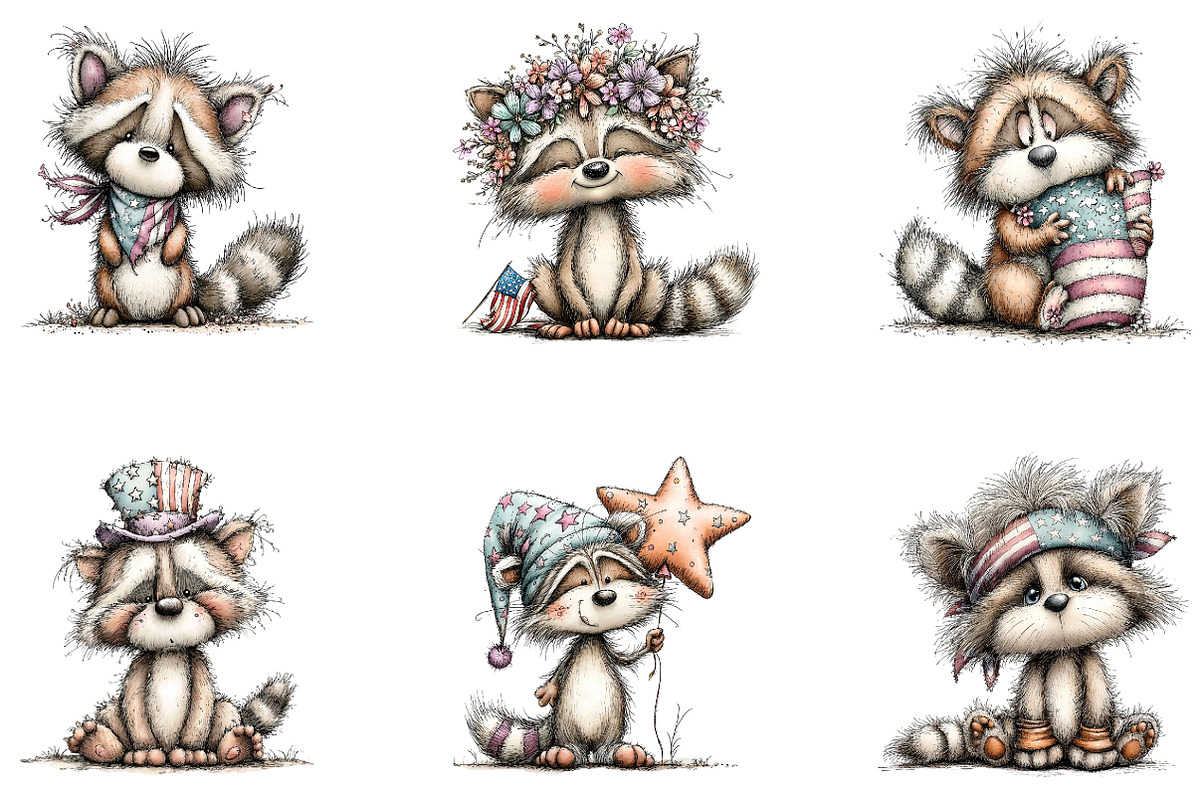 Patriotic Raccoon PNG Clipart, a Seasonal Illustration by CreationArt (Photo 5 of 5)