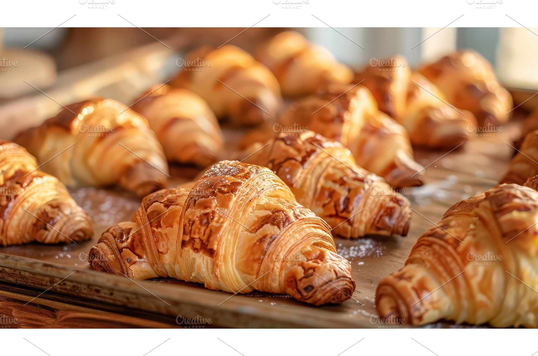 Freshly baked croissants on tray in, a Food & Drink Photo by piter.goskov