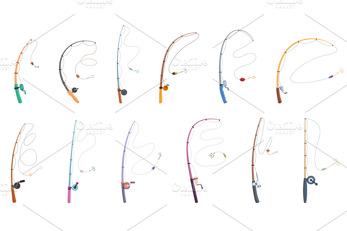 Fishing rods. Cartoon rod with hooks, a Sport Illustration by Valerie Bodnar