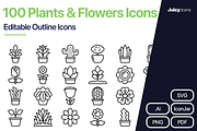 100 Plants & Flowers Line Icons, an Outline Icon by Juicy Icons (Thumbnail 1 of 6)