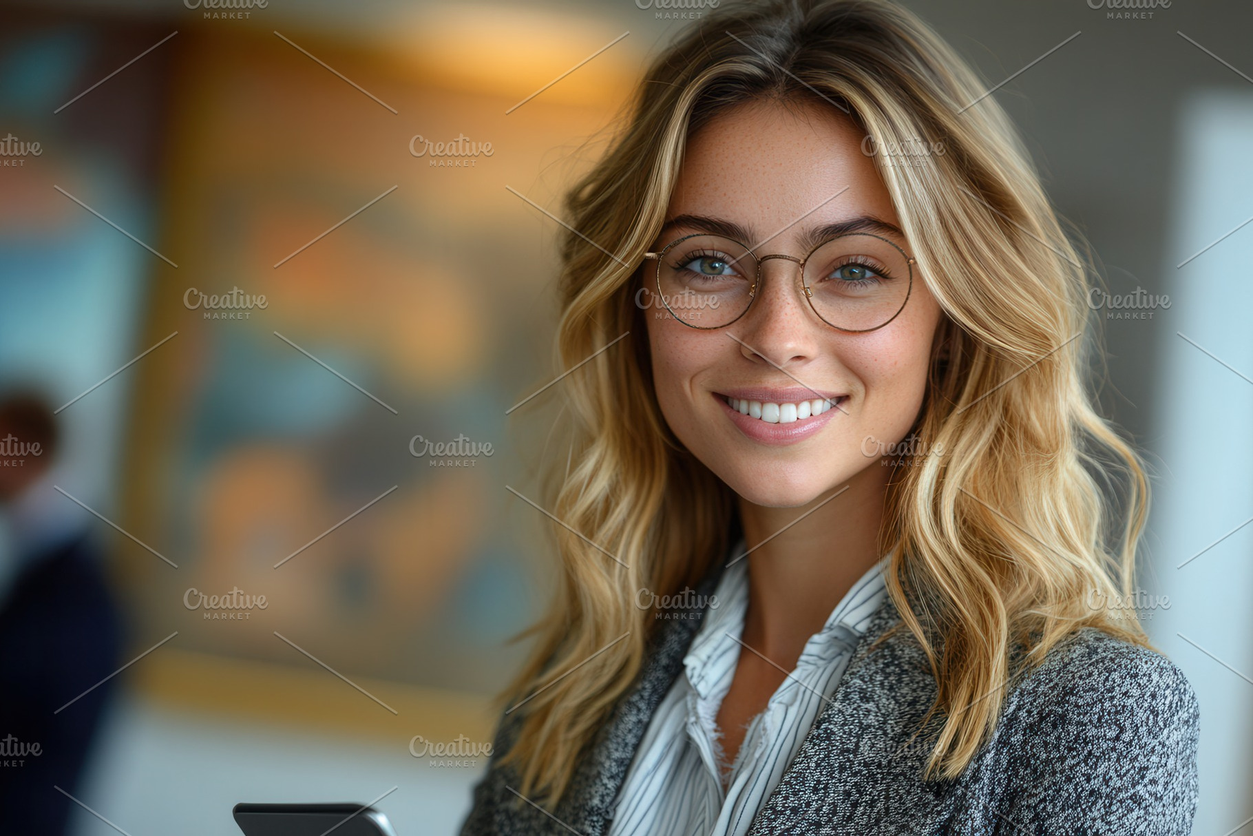 Young professional smiling warmly wh, a Photo by Tanuart
