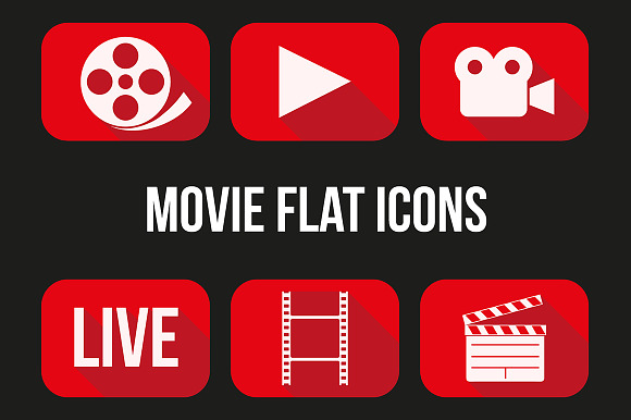 Movie and broadcast flat icons set preview 4