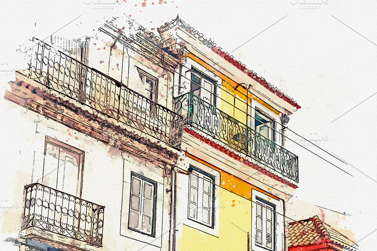 Beautiful old houses in Lisbon, an Illustration by franz12