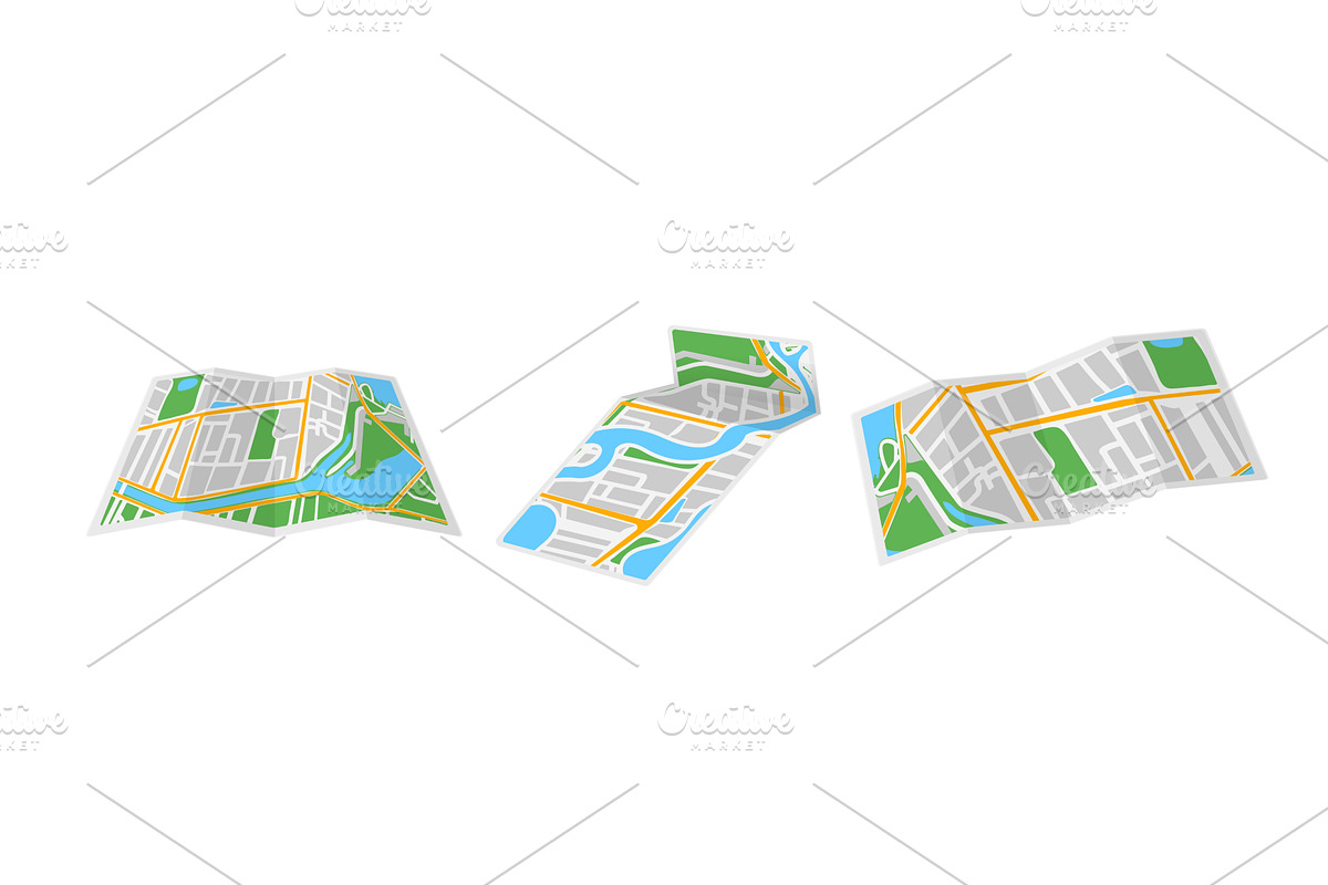 Realistic paper maps. Open and fold, an Illustration by Stock-Smart-Start
