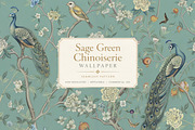 Sage Green Chinoiserie Wallpaper, a Wallpaper Graphic by by creative paper (Thumbnail 1 of 20)