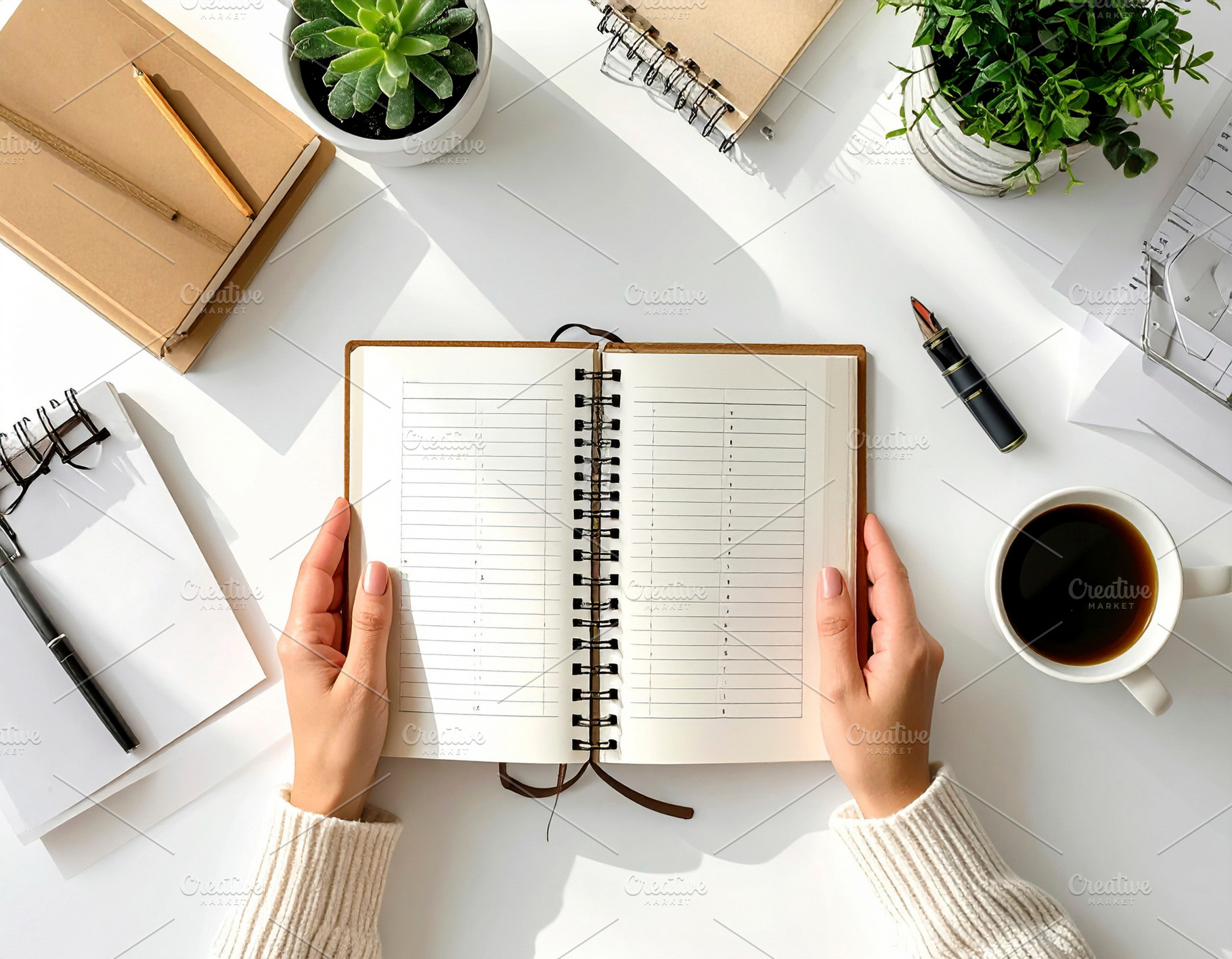 Person at a desk with various objects like notebook, post-it not, a School & Education Photo by DanFLCreativo