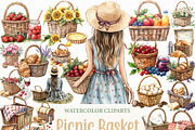 Watercolor Picnic Basket Clipart, an Illustration by Craft Nest (Thumbnail 1 of 6)