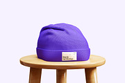 Beanie Hat on the Chair Mocku, a Hat Mockup by fakhroo (Thumbnail 2 of 2)