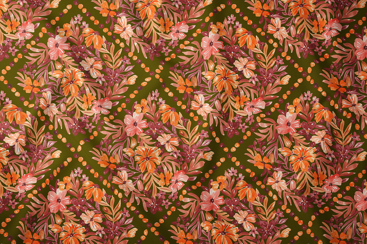 Watercolor Fall Floral Grid Pattern, a Pattern Graphic by SirenaArt (Photo 8 of 12)