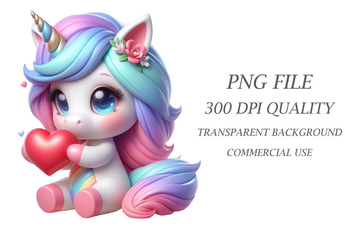 Unicorn Heart Watercolor Clipart, an Illustration by Libby Wishes (Photo 4 of 5)