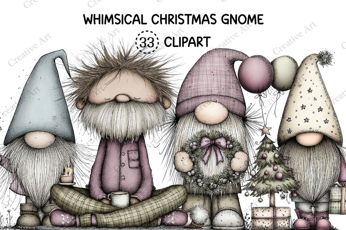 Whimsical Christmas Gnome Clipart, an Illustration by Creative Art (Photo 1 of 10)