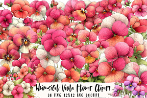 Whimsical Viola Flower Clipart, an Illustration by OK Design