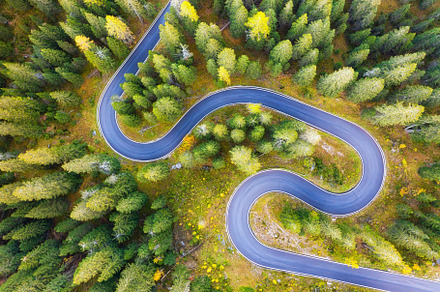 Aerial view on the road and forest, a Transportation Photo by Landscape and travel