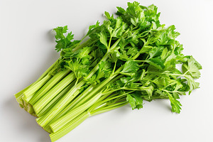 Green fresh celery sticks on white background, a Food & Drink Photo by AlyaAnd