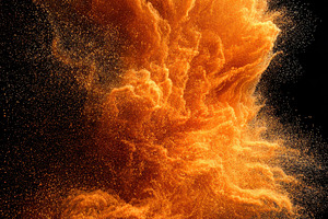 Orange powder explosion abstract art, an Abstract Photo by Pixeness Studio