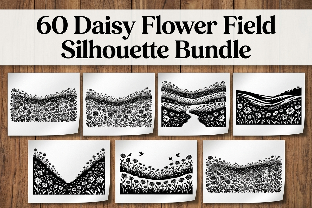 60 Daisy Flower Field Silhouette, a Seasonal Illustration by Amazin_art (Photo 1 of 22)