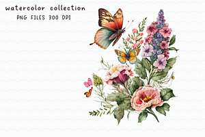 Watercolor Floral Butterfly