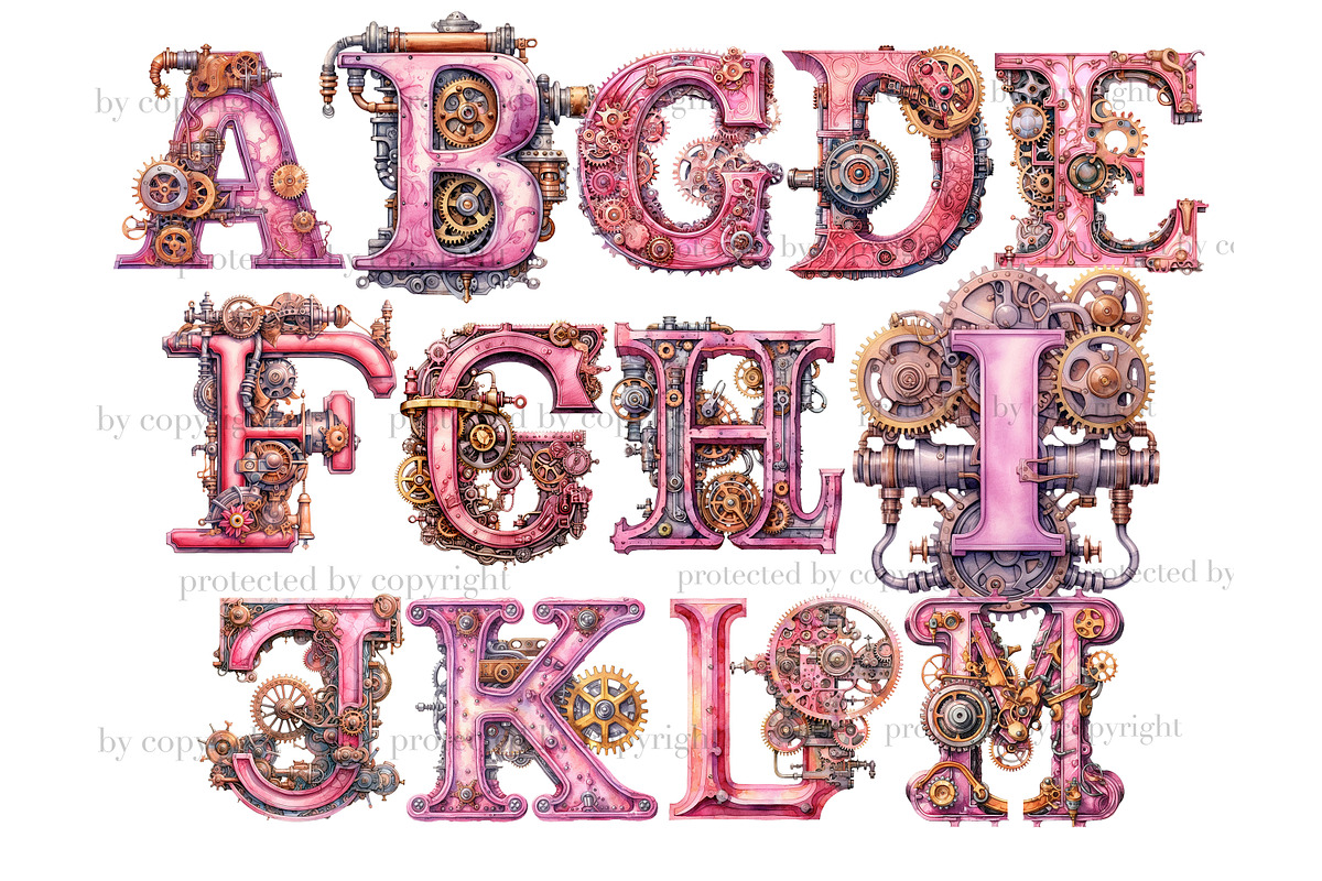 Pink Steampunk Alphabet, a Decorative Illustration by GlamArtZhanna (Photo 3 of 6)