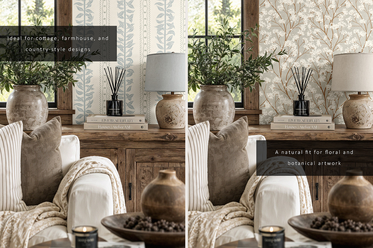Rustic Farmhouse Wallpaper Mockup, a Household Mockup by LinnestCreative (Photo 3 of 6)