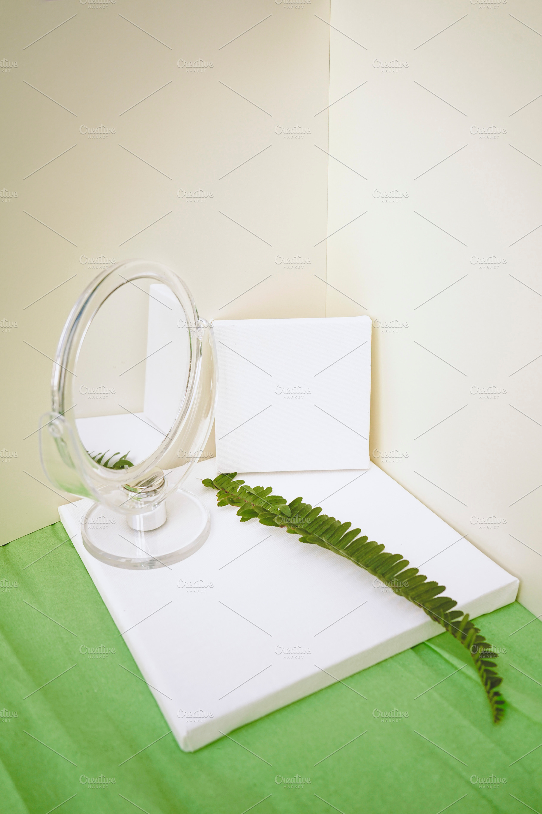 Clean and natural mockup in green and neutral tones, a Photo by NanihtaCreative