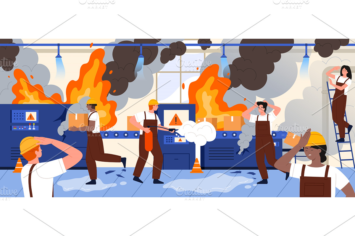 Accident in factory interior with, an Illustration by Flashvector