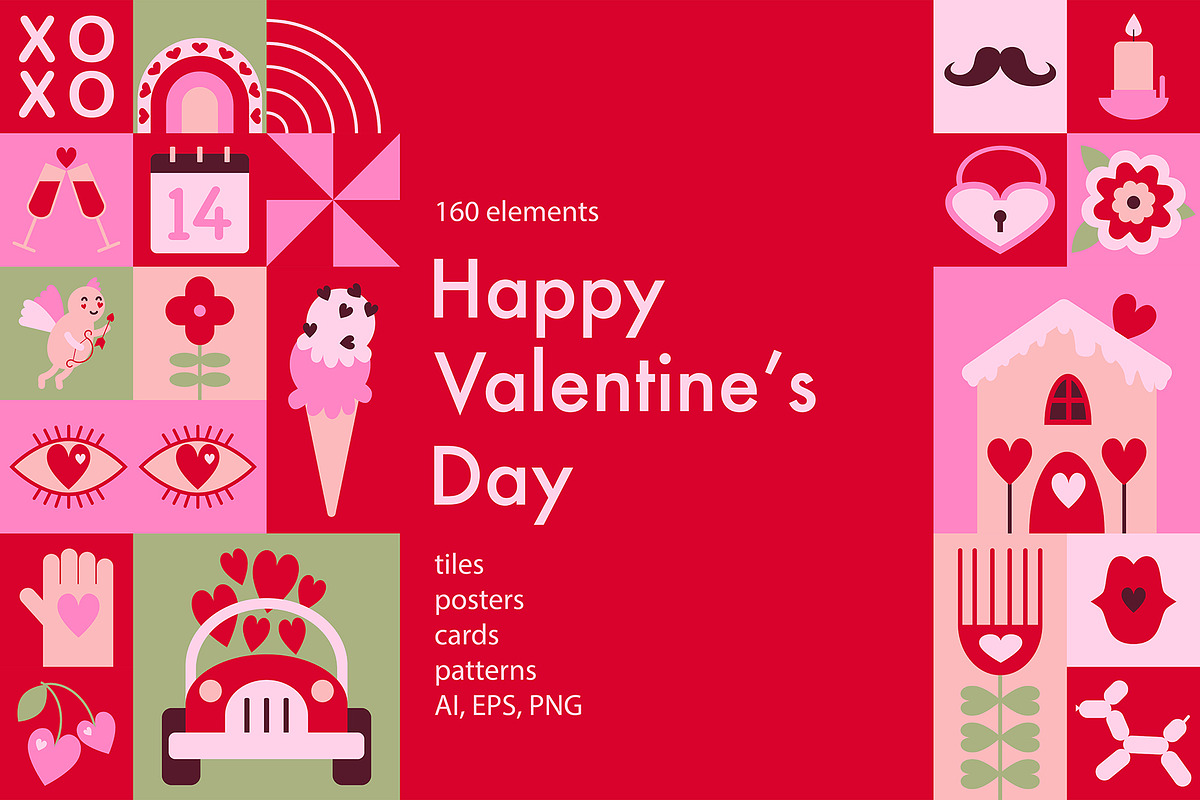 Happy Valentine's Abstract set, an Object Illustration by ArtPavo (Photo 1 of 9)