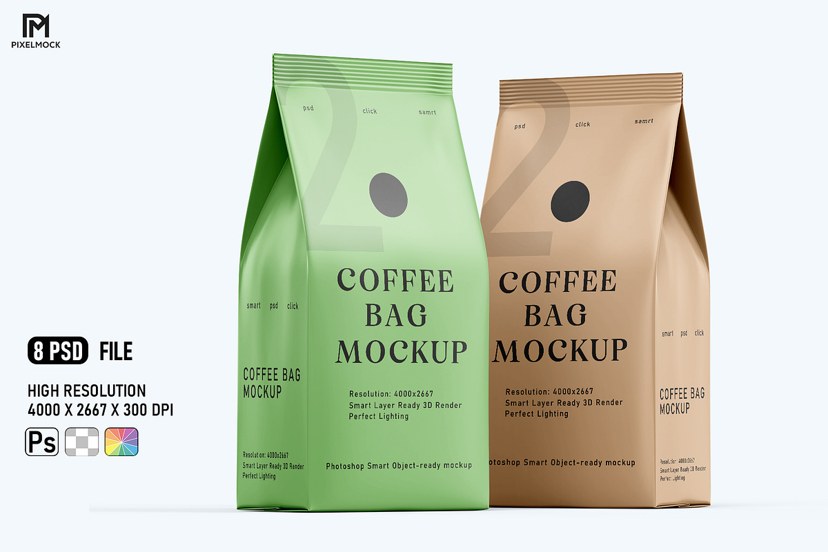 Coffee Bag Mockups, a Packaging Mockup by pixelmock (Photo 1 of 14)