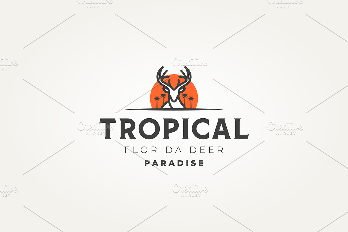 tropical florida deer line art logo, a Branding & Logo Template by Blazybone