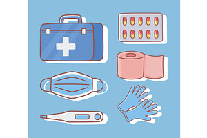 medicaments and first aid kit, an Object Illustration by studiogstock