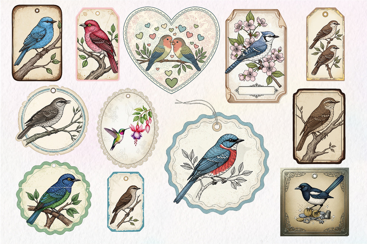 Bird Junk Journal Tags, Printable, an Illustration by Dream Creation (Photo 2 of 5)