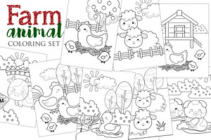 Cute Farm Animals Coloring Set