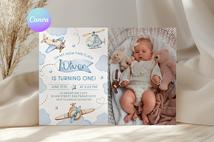 Airplane First Birthday Photo Invite