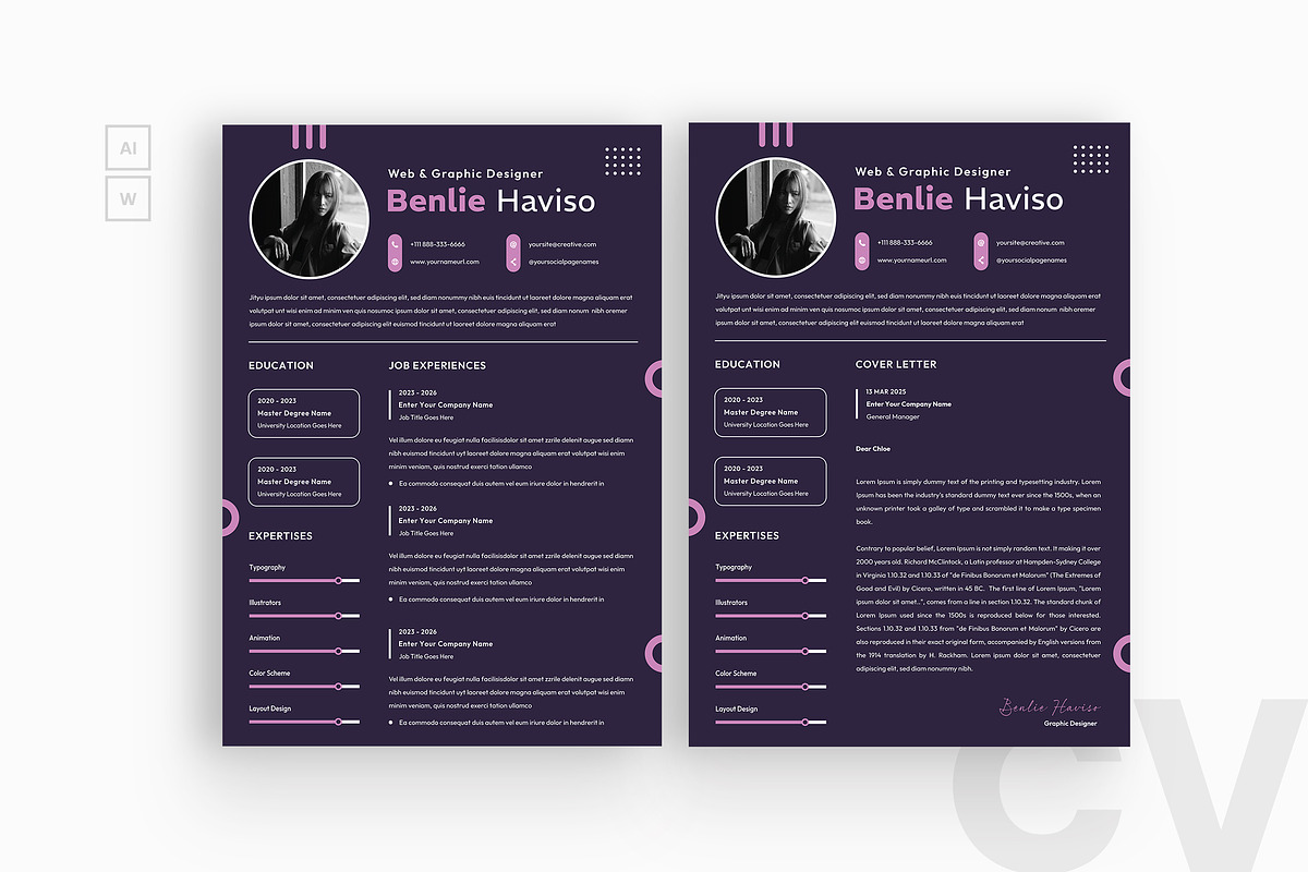 Purple Resume, a Resume Template by iDoodle Studio