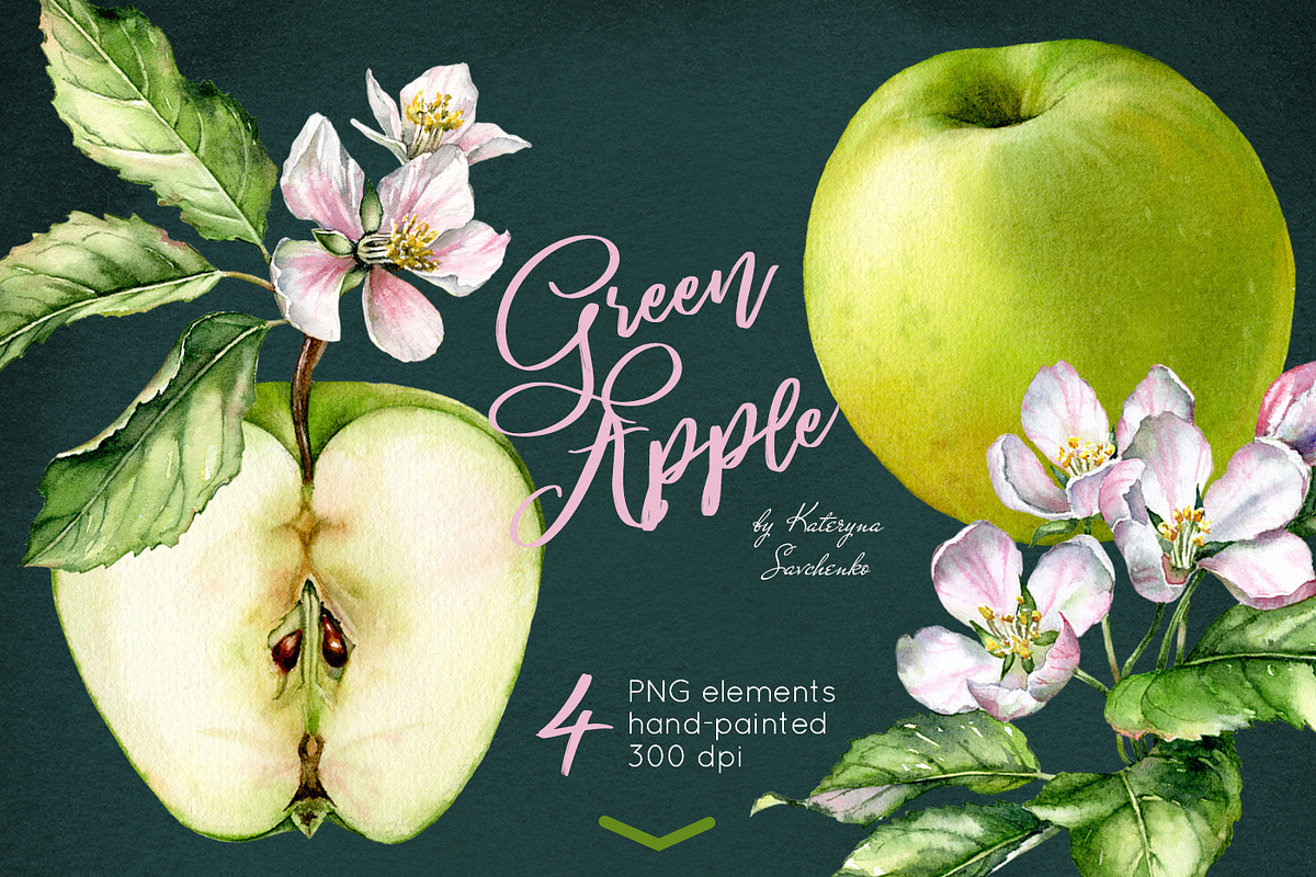 Green Apple Bloom. Watercolor set, a Graphic by Akvarelldesign (Photo 1 of 2)