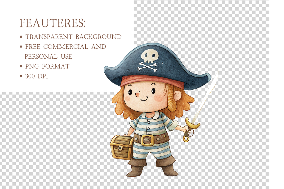 Watercolor Pirate Clipart Bundle, an Illustration by MockupWizard (Photo 4 of 5)