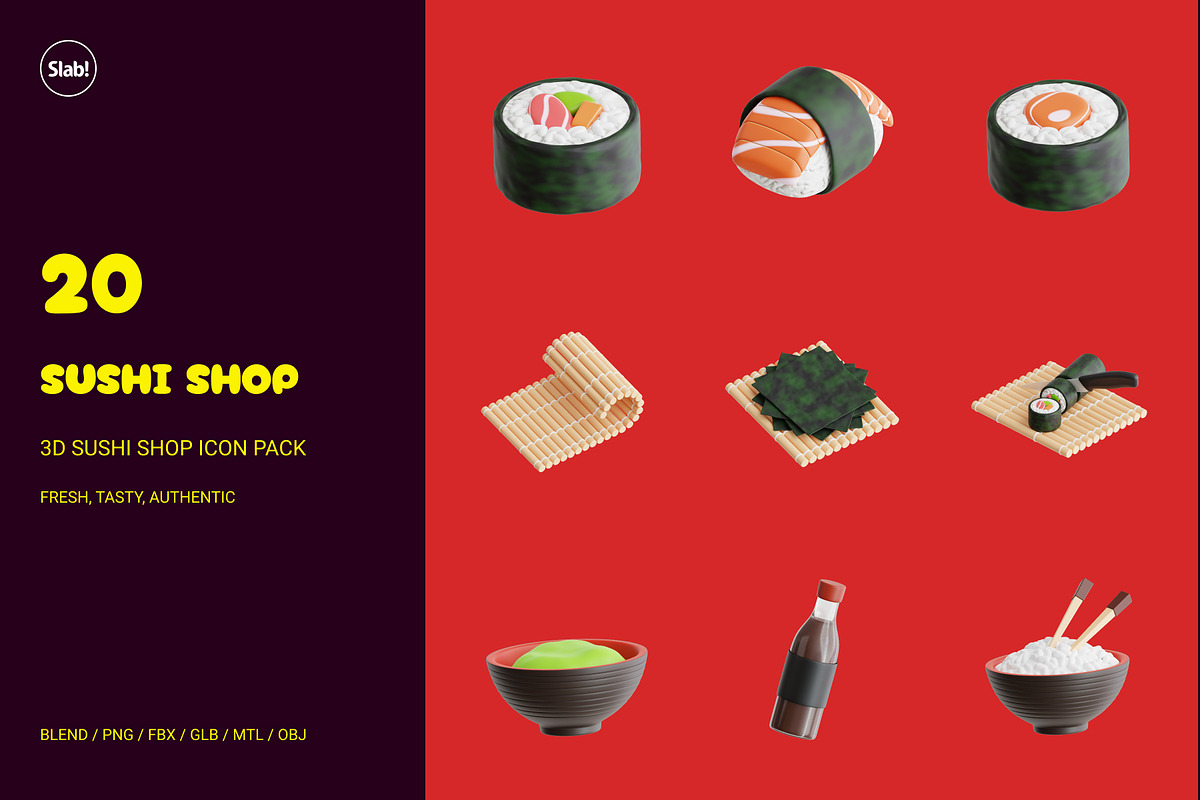 Sushi Shop 3D Icon Pack, a Food & Drink 3D Model by SLAB! Design (Photo 1 of 4)