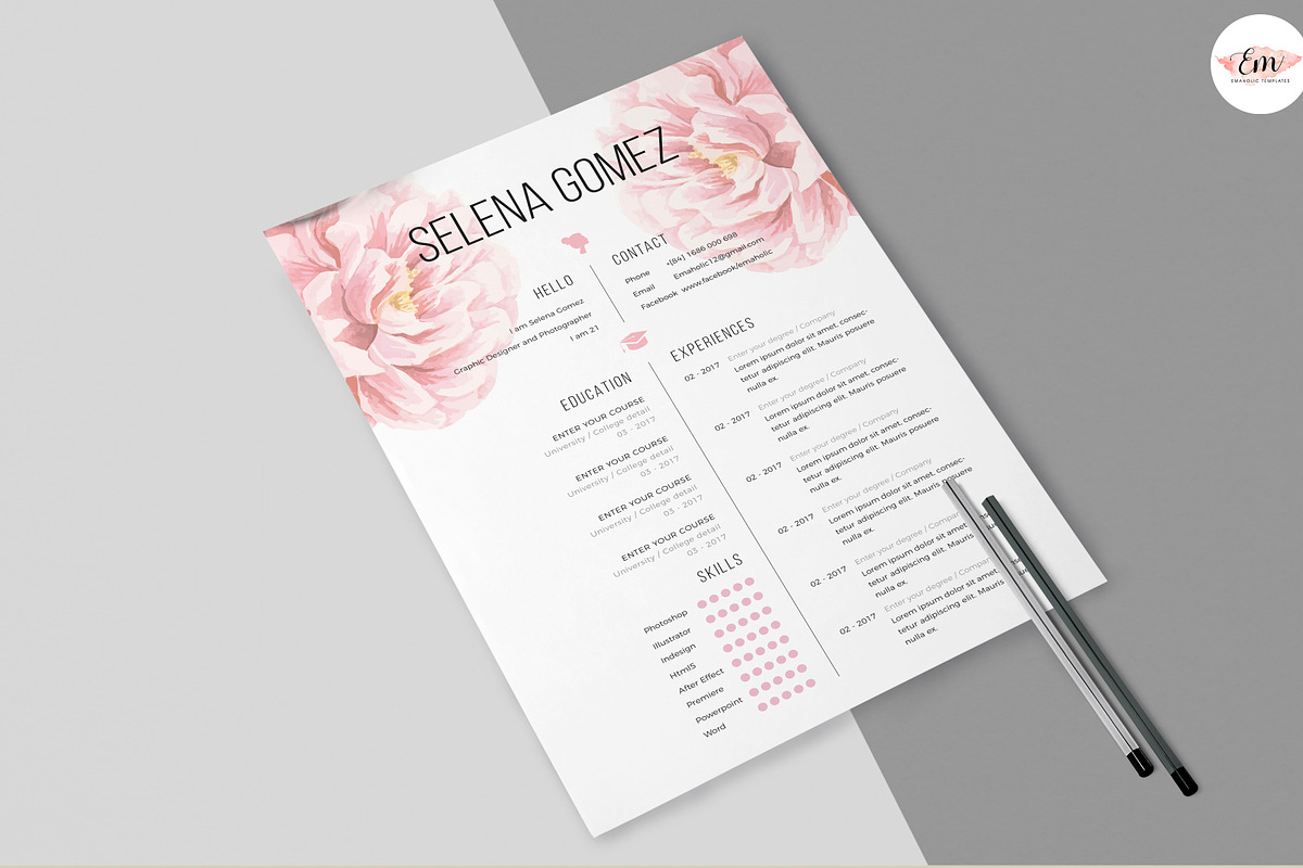 Elegant Floral 2 Pages Resume, a Resume Template by Emaholic Template (Photo 5 of 5)