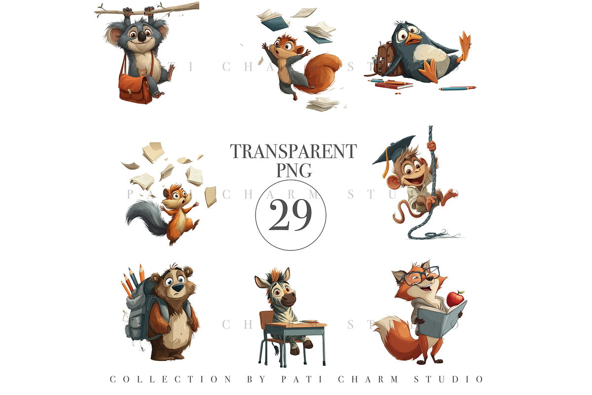 School Animal Clipart Set, an Animal Illustration by Pati Charm Studio (Photo 3 of 7)
