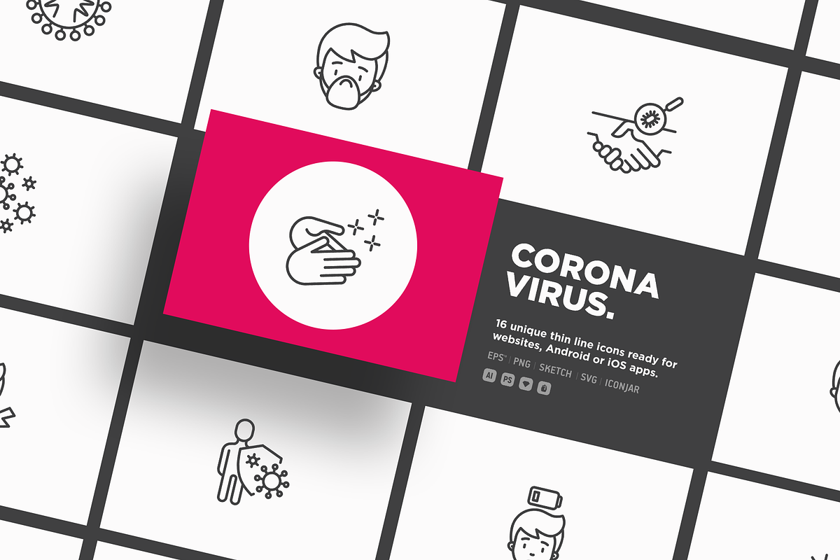 Coronavirus | 16 Thin Line Icons, an Outline Icon by Alex Blogoodf (Photo 1 of 15)