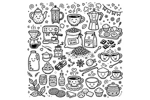 Cute doodle cartoon coffee shop