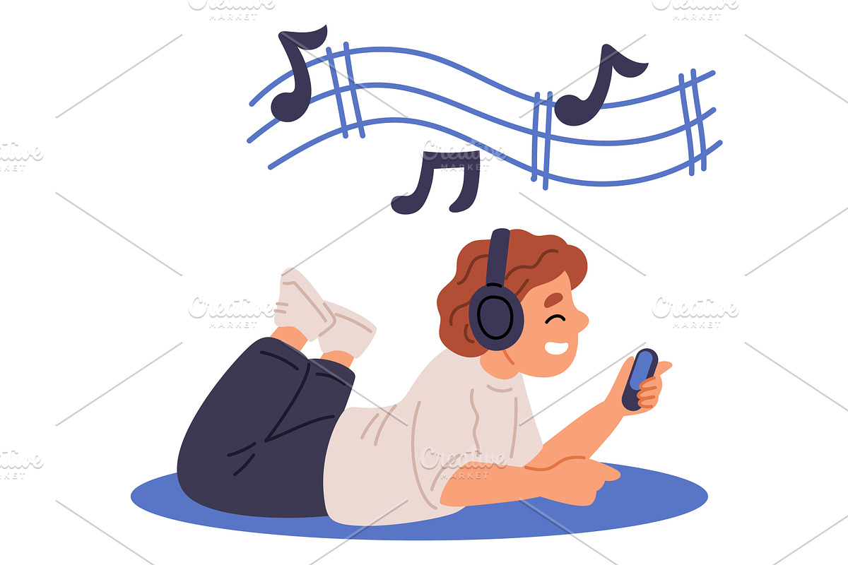 Little boy wearing headphones, a Technology Illustration by Vectorbuum