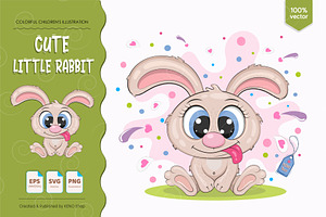 Сute cartoon rabbit. Tshirt, PNG., an Animal Illustration by KENO Mascots