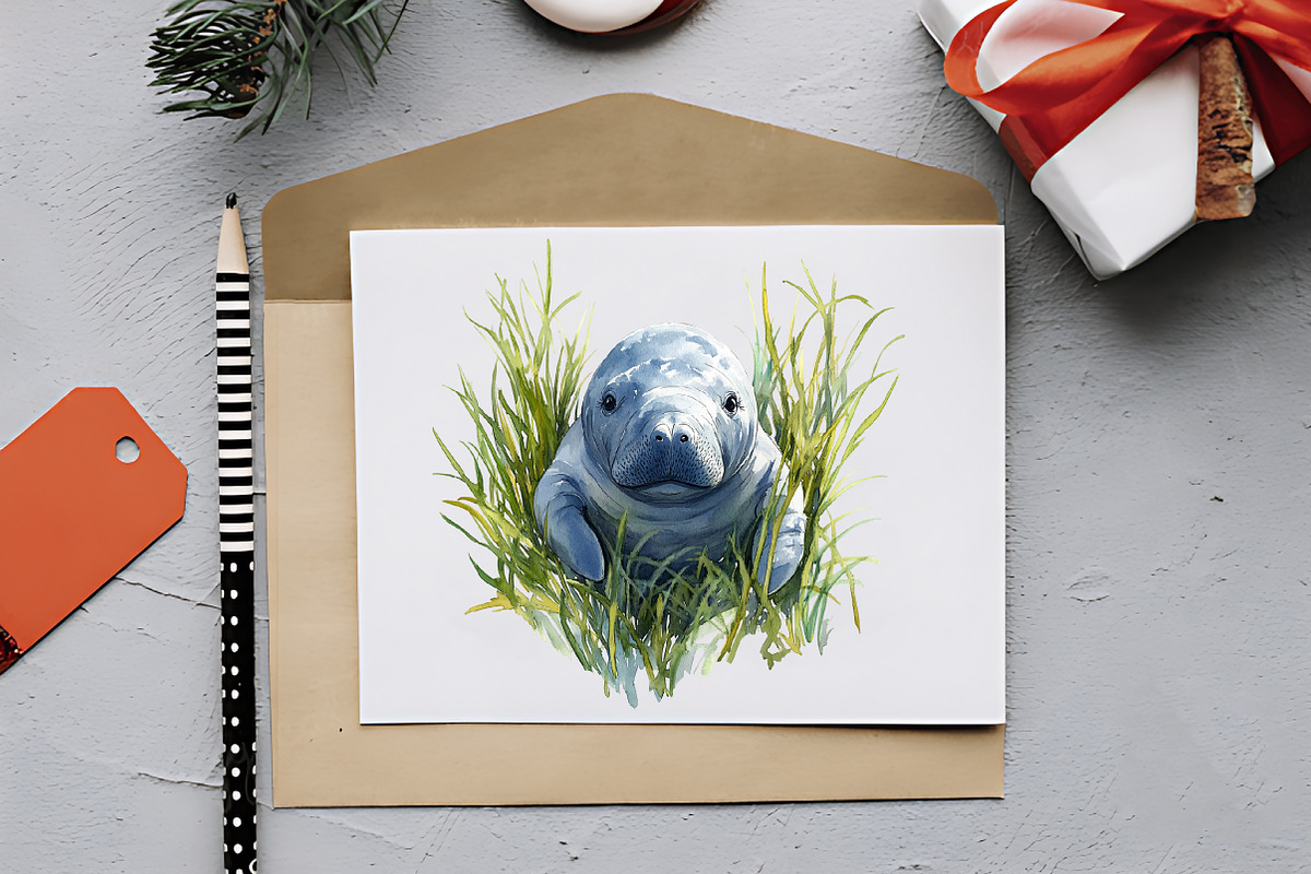 Cute Baby Watercolor Manatees Clipar, an Illustration by RobertsArt (Photo 2 of 7)
