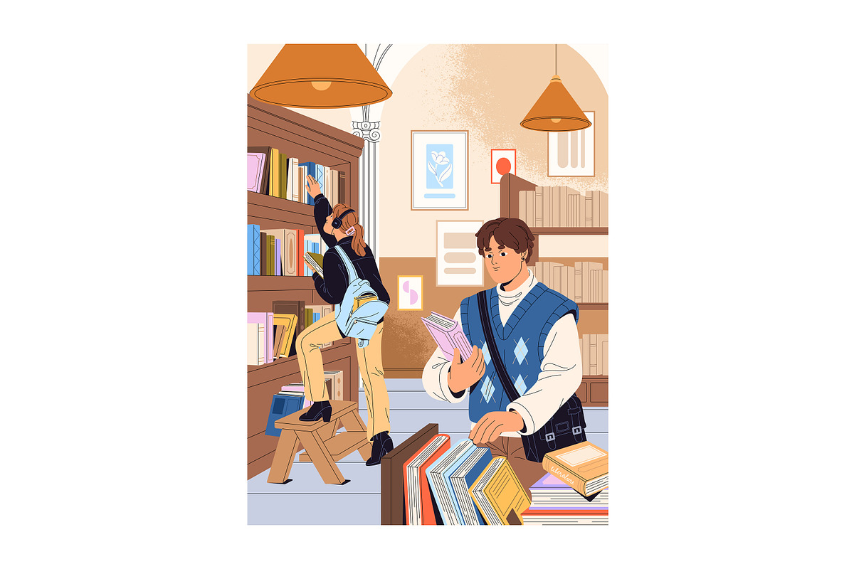 People with books in public library, a Person Illustration by PaperTrident (Photo 2 of 4)