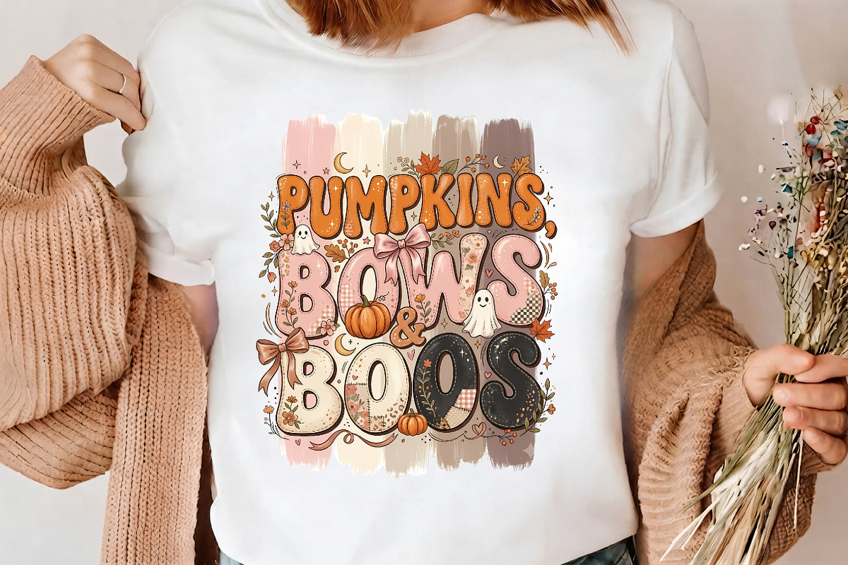 Pumpkins Bows And Boos Clipart PNG, a Seasonal Illustration by CrexoraLab (Photo 3 of 4)