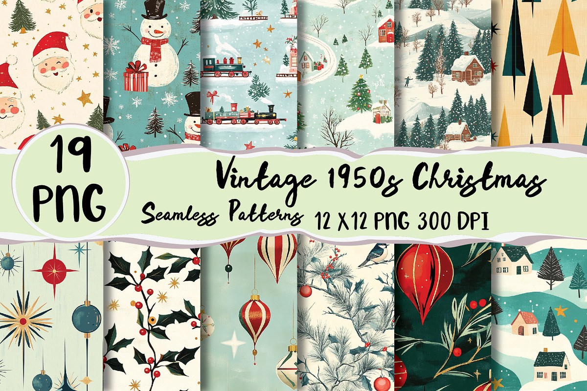 Vintage 1950s Christmas Patterns, a Texture Illustration by Daily.Designs (Photo 1 of 4)